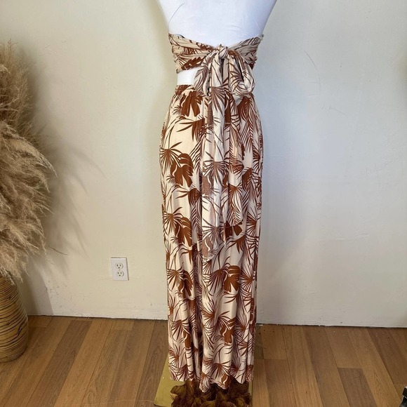 Aakaa Tropical Wide Leg Set Beige Size Small - Picture 12 of 16